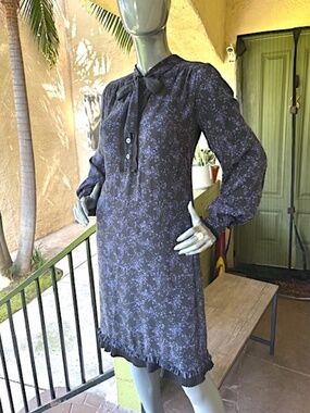 GHOST London Silk Print L/S Dress w/ Tie-Neck EUC/UK: 10=US: 6